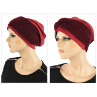 Jersey Cotton beanie n Knit Turban Headband | Maroon & Red | S/M