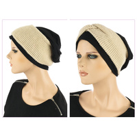 Jersey Cotton beanie n Knit Turban Headband | Beige & Black | S/M