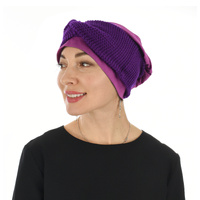 Jersey Cotton beanie n Knit Turban Headband | Plum & Purple | S/M