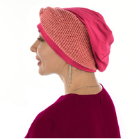 Jersey Cotton beanie n Knit Turban Headband | Pink | S/M