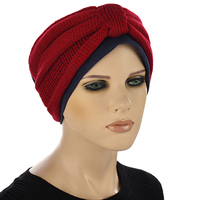 Cotton Beanie and Knit Turban Headband Set | XS/S | Option S3 | Deep Red Band N Navy Beanie