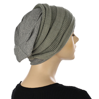 Cotton Beanie and Knit Turban Headband Set | XS/S | Option S4 | Grey Band N Grey Beanie