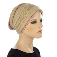 Cotton Beanie and Knit Turban Headband Set | XS/S | Option S5 | Beige Band N Pink Beanie