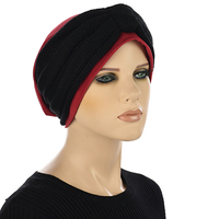 Cotton Beanie and Knit Turban Headband Set | XS/S | Option S6 | Black Band N Deep Red Beanie