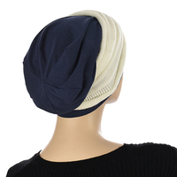 Cotton Beanie and Knit Turban Headband Set | XS/S | Option S7 | White Band N Navy Beanie