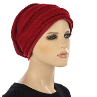Cotton Beanie and Knit Turban Headband Set | XS/S | Option S8 | Deep Red Band N Red Beanie