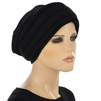 Cotton Beanie and Knit Turban Headband Set | XS/S | Option S9 | Black Band N Black Beanie