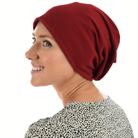 Premium Cotton Slip-on Sleep Cap Beanie | Red - Wine Burgundy | S/M