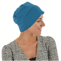 Premium Cotton Slip-on Sleep Cap Beanie | Blue - Teal Blue | S/M