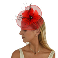 Headband and Clip Twin Flower Fascinator  | Red