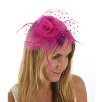 Beaded Crinoline Feather Fascinator  | Pink - Hot Pink