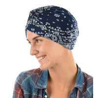 Paisley Print Viscose Turban | Blue - Navy Blue / Dark Blue | S/M