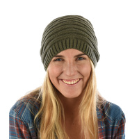 Double Striped Slouch Beanie | Green - Olive Green