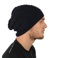 Double Striped Slouch Beanie | Black
