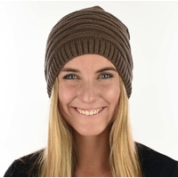 Double Striped Slouch Beanie | Bronze - Light Brown / Dark khaki
