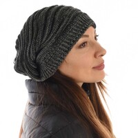 Ribbed Stretch Two Toned Beanie | Black / Grey