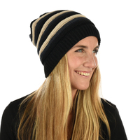 Colour Contrast Slouch Rasta Beanie Beige and Black