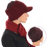 Knit Headband Visor Hat with Swirly Hat Liner