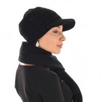 Knit Headband Visor Hat with Swirly Hat Liner | Black