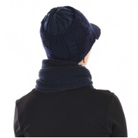 Knit Headband Visor Hat with Swirly Hat Liner | Navy Blue