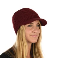 Knit Twist Visor Hat with Extra Wide Headband | Red - Wine Burgundy