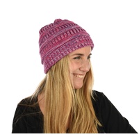 Three Toned Messy Bun Beanie | Purple / Hot Pink 