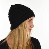 Three Toned Messy Bun Beanie | Black