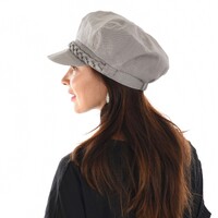 High Crown Bakerboy Chemo Hat with Braid Hatband | Light Grey | High Crown | Stretch Fit