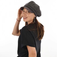 High Crown Bakerboy Chemo Hat with Braid Hatband | Dark Grey | Modified Crown | Stretch Fit
