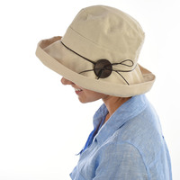 Big Button Linen Bucket Hat | Beige