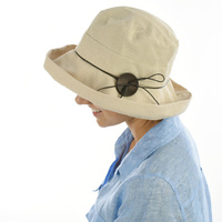 Big Button Linen Bucket Hat | Beige | Adjustable M/L