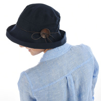 Big Button Linen Bucket Hat | Blue - Navy Blue / Dark Blue