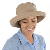Big Button Linen Bucket Hat | Neutral Khaki | Adjustable S/M