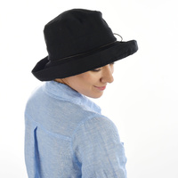 Big Button Linen Bucket Hat | Black | Adjustable S/M