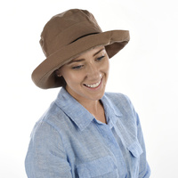 Big Button Linen Bucket Hat | Bronze - Light Brown / Dark khaki  | Adjustable M/L