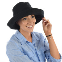 Big Bow Linen Sun Hat  | Black | Adjustable-S