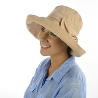 Big Bow Linen Sun Hat  | Camel / Dark Beige / Tan| Adjustable-S