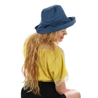Big Bow Linen Sun Hat  | Blue - Denim Blue| Adjustable-S