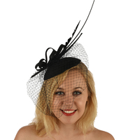 Fascinator - Amanda with Feather Quills and Netting Veil | Black