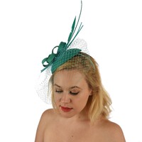 Fascinator - Amanda with Feather Quills and Netting Veil | Green - Honeydew Mint Green