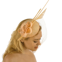 Fascinator - Amanda with Feather Quills and Netting Veil | Peach