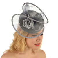 Hatinator - Brittany with Pleated Swirls and Roses | Grey - Medium Grey