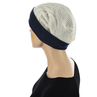 Sheer knit Beanie with Seamless Lining Set | Option 2 | Cream White Beanie /Navy Blue Liner