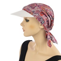 Chemo Head Wrap Scarf & Visor Set | White Visor N Pink Paisley Print Headwrap | XS/S