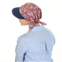 Chemo Head Wrap Scarf & Visor Set | Navy Visor N Pink Paisley Print Headwrap | XS/S