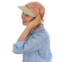Chemo Head Wrap Scarf & Visor Set | Beige Visor & Orange Apricot Floral Headwrap | XS/S
