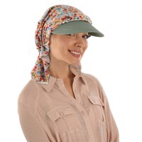 Chemo Head Wrap Scarf & Visor Set | Sage Green Visor & Stretchable Floral Headwrap | S/M/L