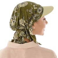 Chemo Head Wrap Scarf & Visor Set | Beige Visor & Stretchable Floral Headwrap | S/M/L
