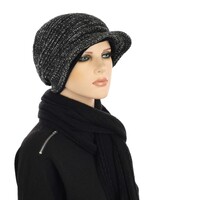 Ribbed Slouchy Beanie Cap with Swirly Jersey Beanie Liner | Black and White Two-toned