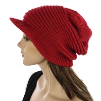 Ribbed Stretchy Slouchy Beanie Cap | Red